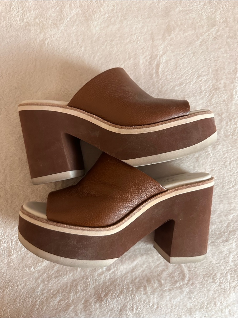 Dolce Vita Brown Leather Platform Slide Mules
